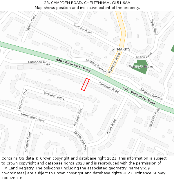 23, CAMPDEN ROAD, CHELTENHAM, GL51 6AA: Location map and indicative extent of plot