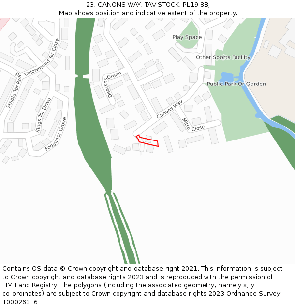 23, CANONS WAY, TAVISTOCK, PL19 8BJ: Location map and indicative extent of plot