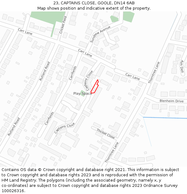 23, CAPTAINS CLOSE, GOOLE, DN14 6AB: Location map and indicative extent of plot