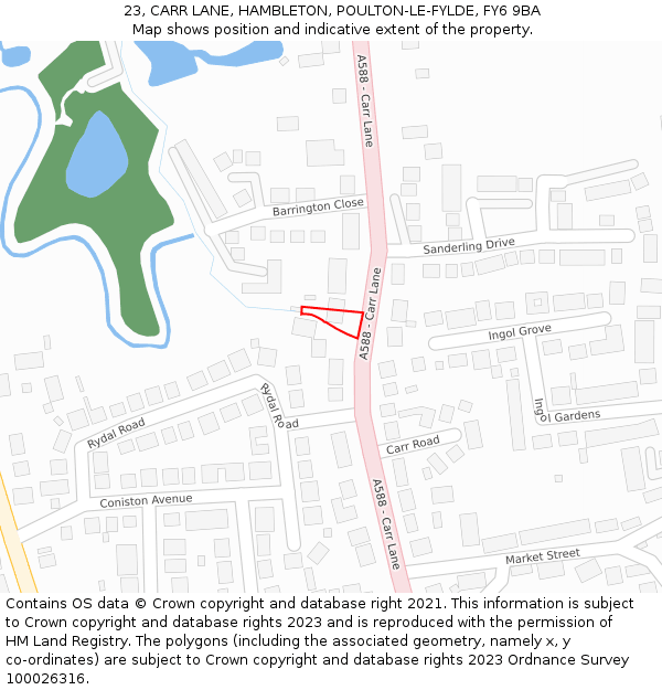 23, CARR LANE, HAMBLETON, POULTON-LE-FYLDE, FY6 9BA: Location map and indicative extent of plot