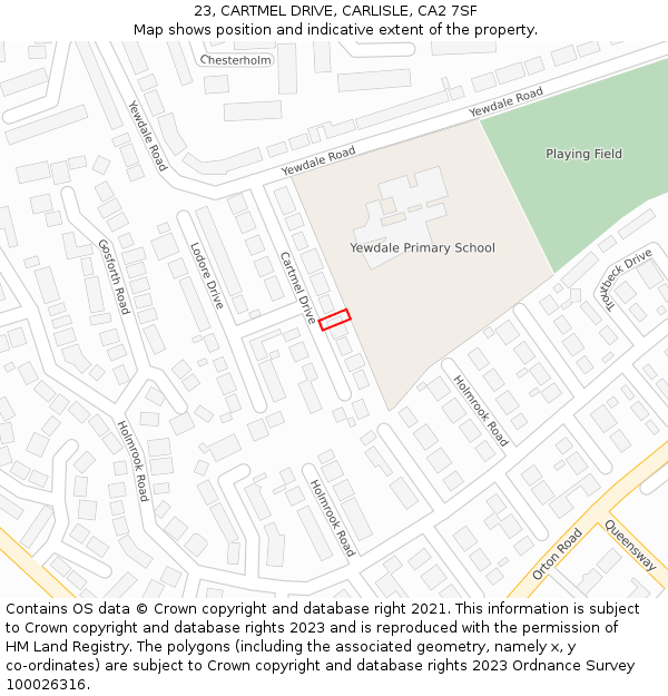 23, CARTMEL DRIVE, CARLISLE, CA2 7SF: Location map and indicative extent of plot