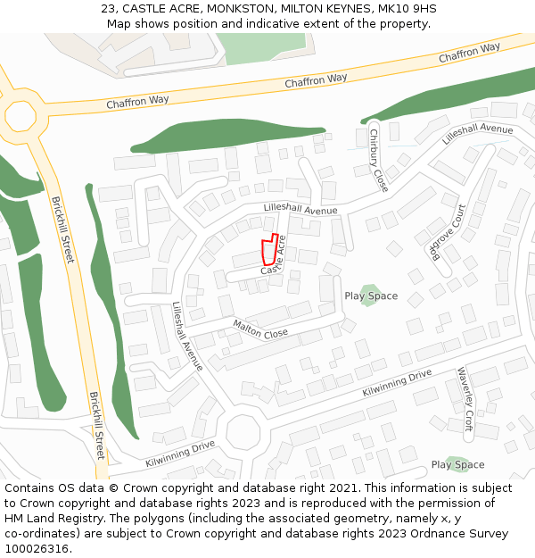 23, CASTLE ACRE, MONKSTON, MILTON KEYNES, MK10 9HS: Location map and indicative extent of plot