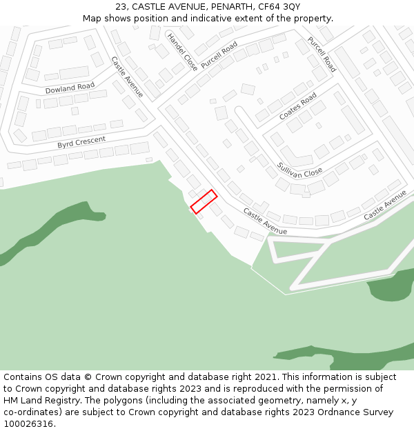 23, CASTLE AVENUE, PENARTH, CF64 3QY: Location map and indicative extent of plot