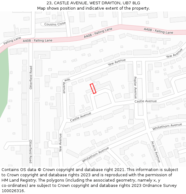 23, CASTLE AVENUE, WEST DRAYTON, UB7 8LG: Location map and indicative extent of plot