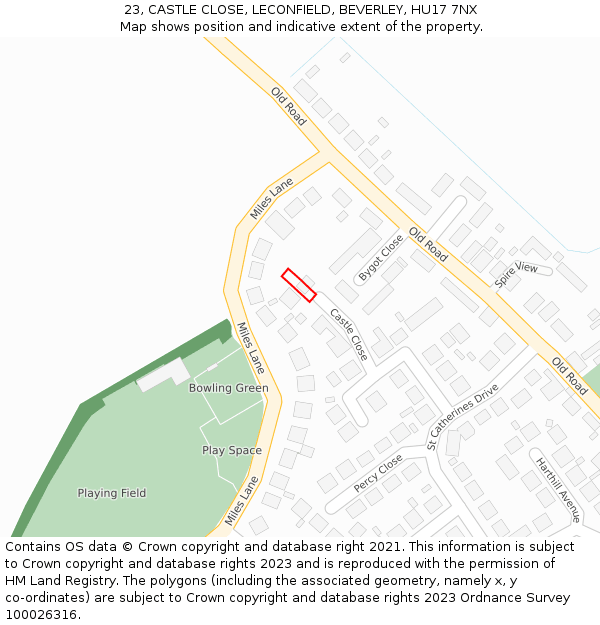 23, CASTLE CLOSE, LECONFIELD, BEVERLEY, HU17 7NX: Location map and indicative extent of plot