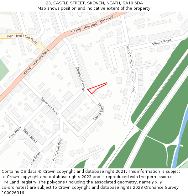 23, CASTLE STREET, SKEWEN, NEATH, SA10 6DA: Location map and indicative extent of plot