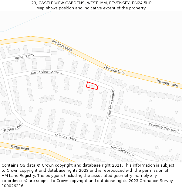 23, CASTLE VIEW GARDENS, WESTHAM, PEVENSEY, BN24 5HP: Location map and indicative extent of plot