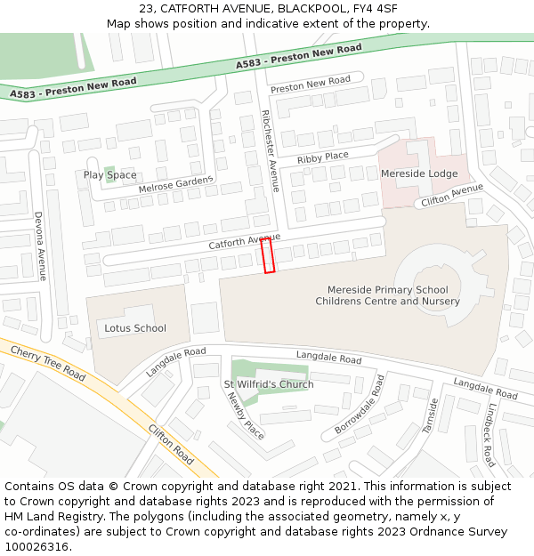 23, CATFORTH AVENUE, BLACKPOOL, FY4 4SF: Location map and indicative extent of plot