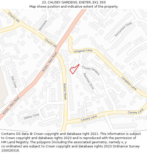 23, CAUSEY GARDENS, EXETER, EX1 3SS: Location map and indicative extent of plot