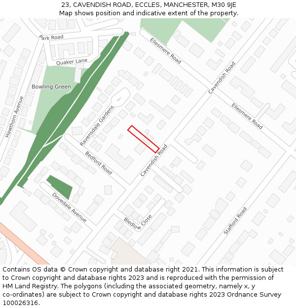 23, CAVENDISH ROAD, ECCLES, MANCHESTER, M30 9JE: Location map and indicative extent of plot