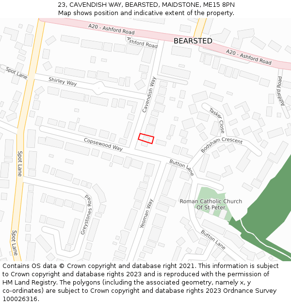 23, CAVENDISH WAY, BEARSTED, MAIDSTONE, ME15 8PN: Location map and indicative extent of plot