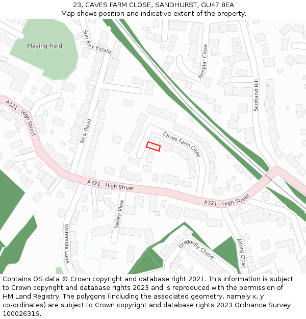 23, CAVES FARM CLOSE, SANDHURST, GU47 8EA: Location map and indicative extent of plot