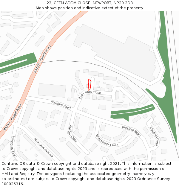 23, CEFN ADDA CLOSE, NEWPORT, NP20 3DR: Location map and indicative extent of plot