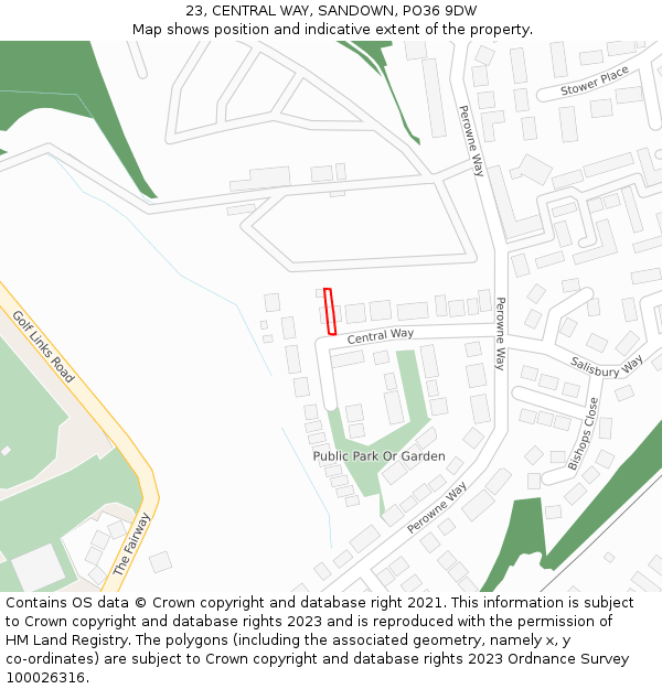 23, CENTRAL WAY, SANDOWN, PO36 9DW: Location map and indicative extent of plot