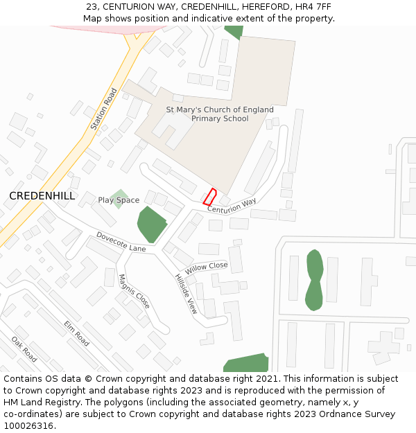 23, CENTURION WAY, CREDENHILL, HEREFORD, HR4 7FF: Location map and indicative extent of plot
