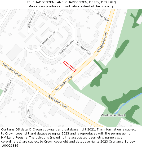 23, CHADDESDEN LANE, CHADDESDEN, DERBY, DE21 6LQ: Location map and indicative extent of plot