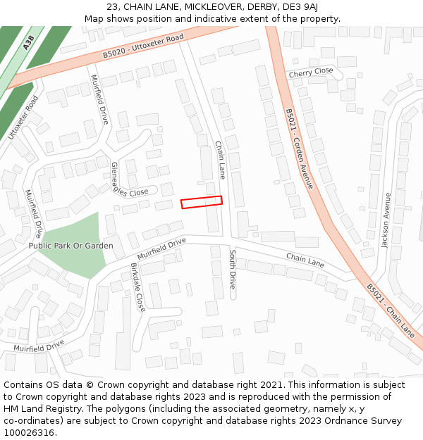 23, CHAIN LANE, MICKLEOVER, DERBY, DE3 9AJ: Location map and indicative extent of plot