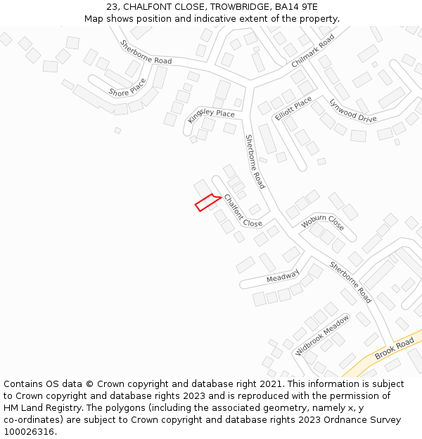 23, CHALFONT CLOSE, TROWBRIDGE, BA14 9TE: Location map and indicative extent of plot