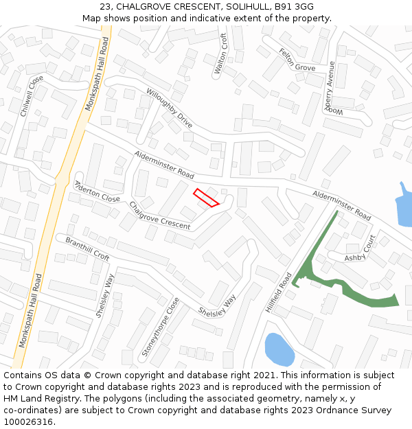 23, CHALGROVE CRESCENT, SOLIHULL, B91 3GG: Location map and indicative extent of plot