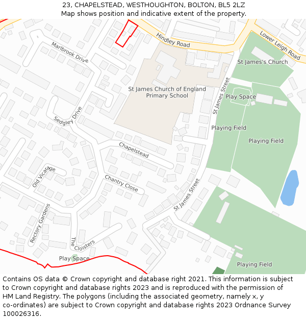 23, CHAPELSTEAD, WESTHOUGHTON, BOLTON, BL5 2LZ: Location map and indicative extent of plot