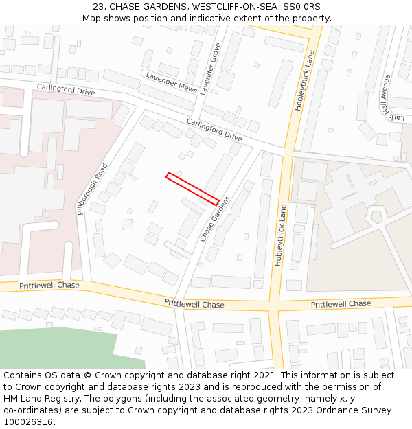 23, CHASE GARDENS, WESTCLIFF-ON-SEA, SS0 0RS: Location map and indicative extent of plot