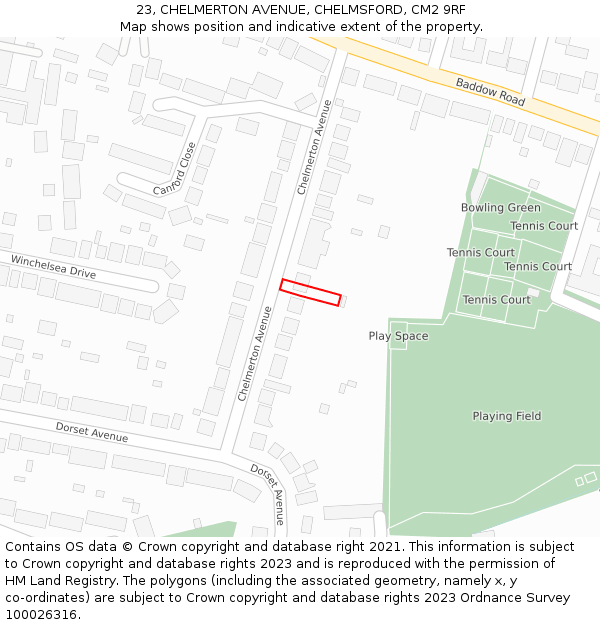 23, CHELMERTON AVENUE, CHELMSFORD, CM2 9RF: Location map and indicative extent of plot