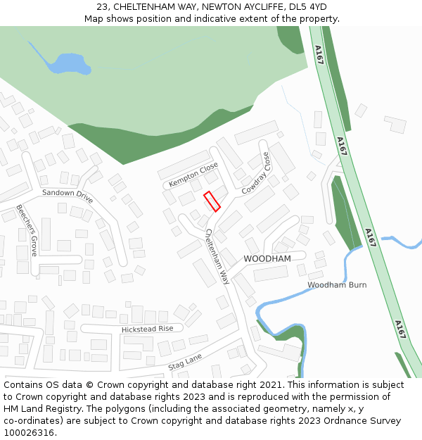 23, CHELTENHAM WAY, NEWTON AYCLIFFE, DL5 4YD: Location map and indicative extent of plot