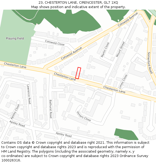 23, CHESTERTON LANE, CIRENCESTER, GL7 1XQ: Location map and indicative extent of plot