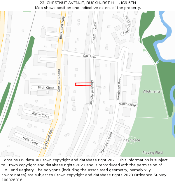 23, CHESTNUT AVENUE, BUCKHURST HILL, IG9 6EN: Location map and indicative extent of plot