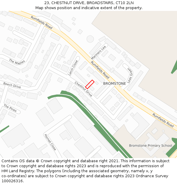 23, CHESTNUT DRIVE, BROADSTAIRS, CT10 2LN: Location map and indicative extent of plot