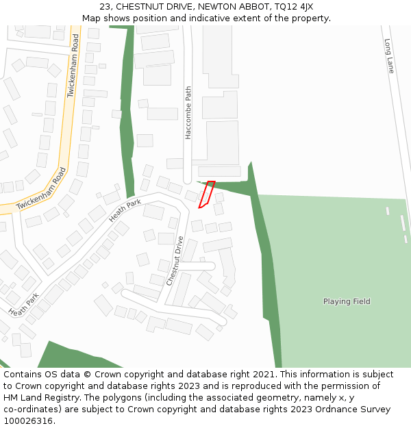 23, CHESTNUT DRIVE, NEWTON ABBOT, TQ12 4JX: Location map and indicative extent of plot