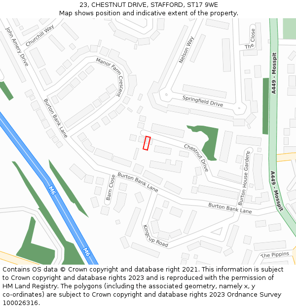 23, CHESTNUT DRIVE, STAFFORD, ST17 9WE: Location map and indicative extent of plot