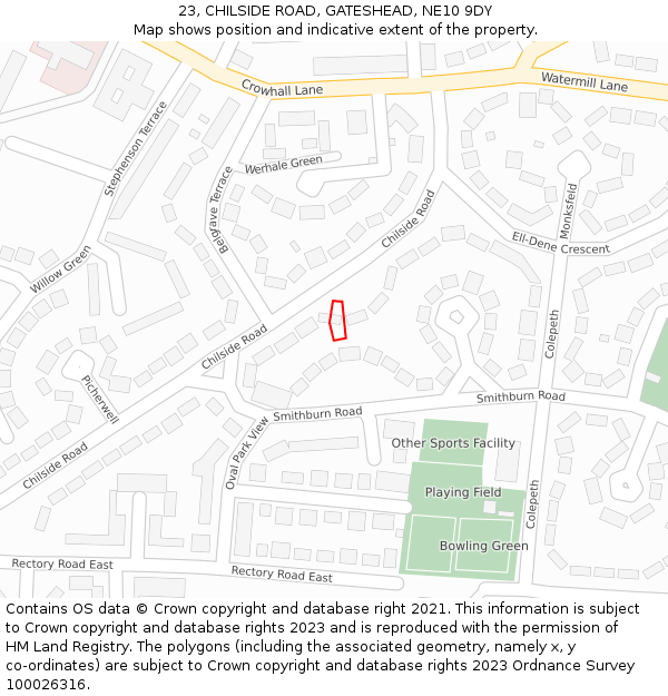 23, CHILSIDE ROAD, GATESHEAD, NE10 9DY: Location map and indicative extent of plot