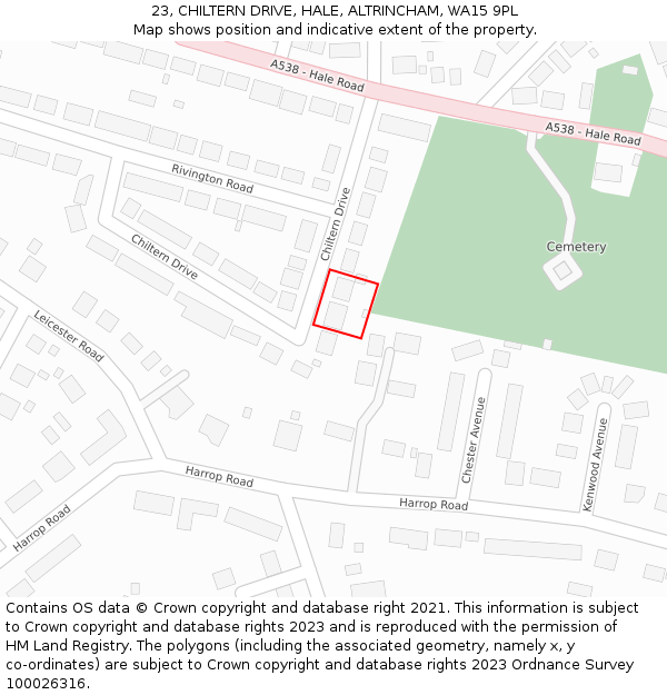 23, CHILTERN DRIVE, HALE, ALTRINCHAM, WA15 9PL: Location map and indicative extent of plot