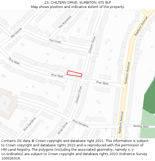 23, CHILTERN DRIVE, SURBITON, KT5 8LP: Location map and indicative extent of plot