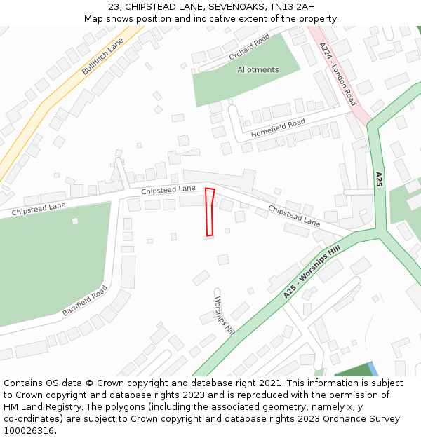 23, CHIPSTEAD LANE, SEVENOAKS, TN13 2AH: Location map and indicative extent of plot