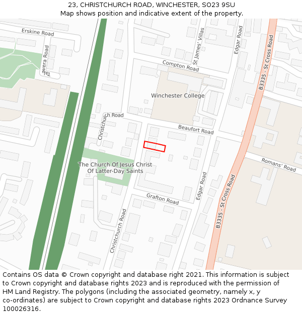 23, CHRISTCHURCH ROAD, WINCHESTER, SO23 9SU: Location map and indicative extent of plot