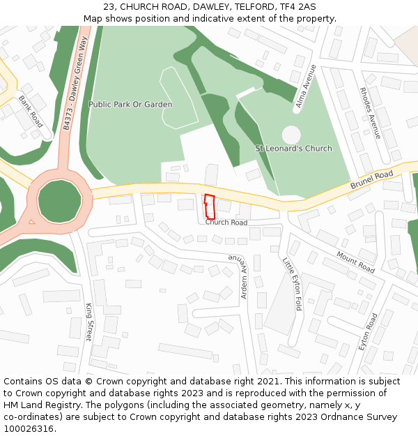 23, CHURCH ROAD, DAWLEY, TELFORD, TF4 2AS: Location map and indicative extent of plot