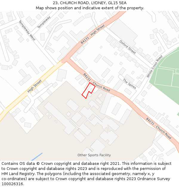 23, CHURCH ROAD, LYDNEY, GL15 5EA: Location map and indicative extent of plot