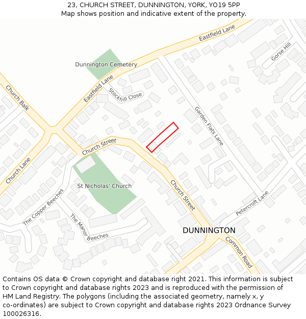 23, CHURCH STREET, DUNNINGTON, YORK, YO19 5PP: Location map and indicative extent of plot