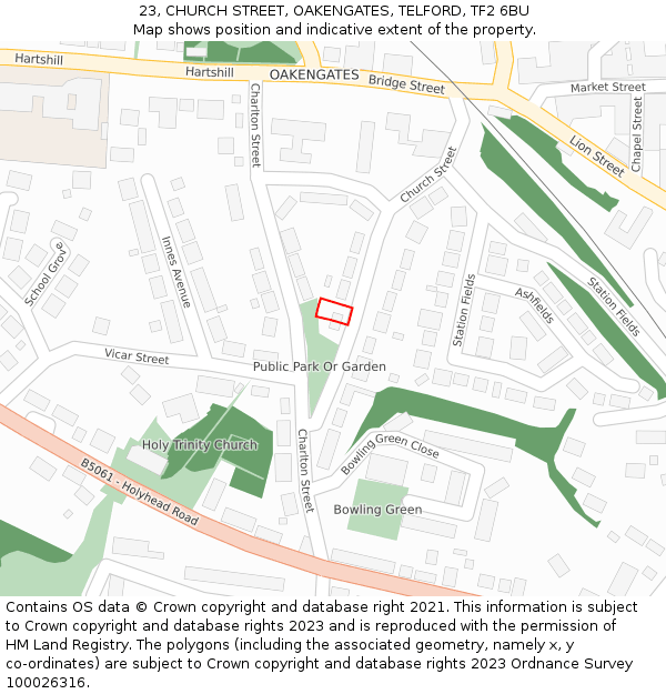 23, CHURCH STREET, OAKENGATES, TELFORD, TF2 6BU: Location map and indicative extent of plot