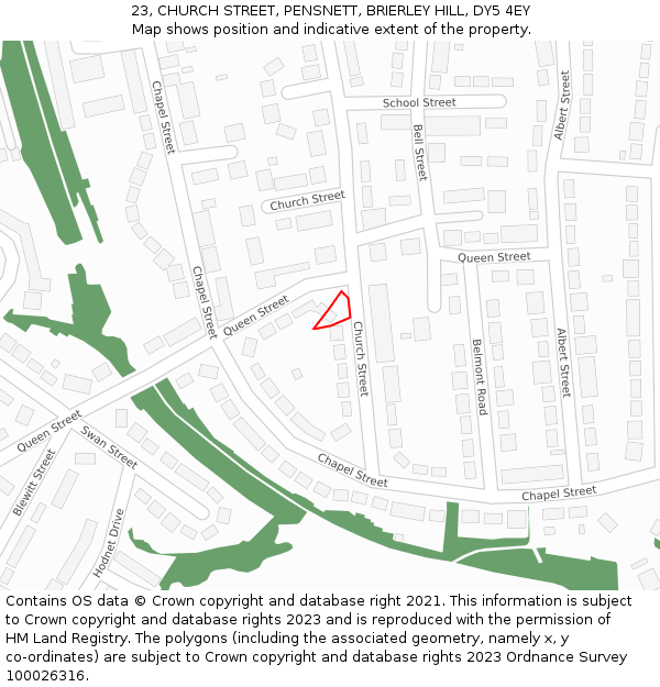 23, CHURCH STREET, PENSNETT, BRIERLEY HILL, DY5 4EY: Location map and indicative extent of plot