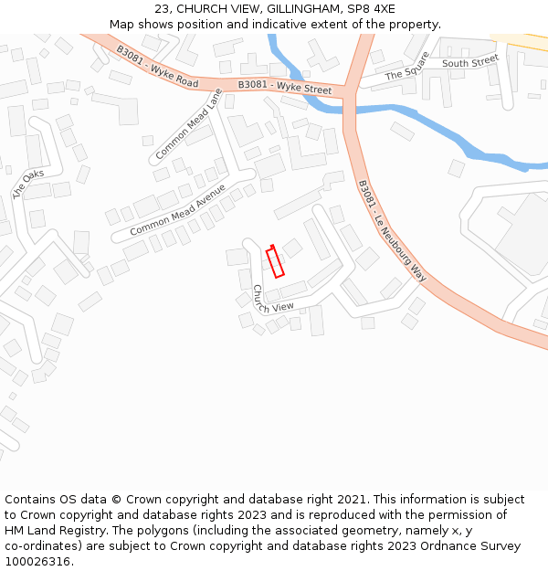 23, CHURCH VIEW, GILLINGHAM, SP8 4XE: Location map and indicative extent of plot