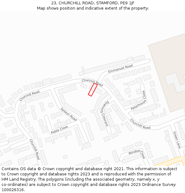 23, CHURCHILL ROAD, STAMFORD, PE9 1JF: Location map and indicative extent of plot