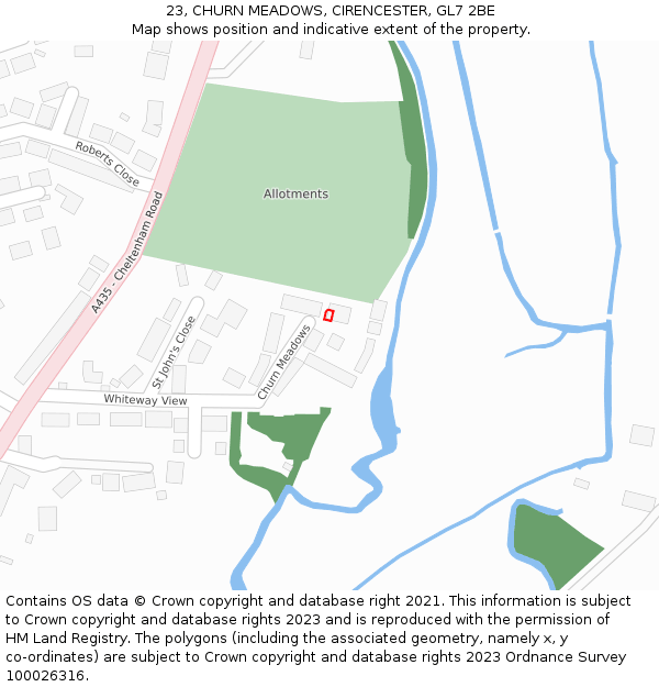 23, CHURN MEADOWS, CIRENCESTER, GL7 2BE: Location map and indicative extent of plot