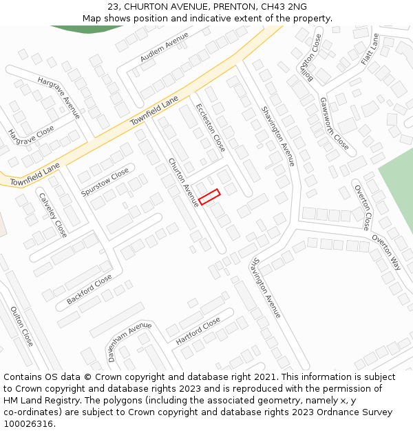 23, CHURTON AVENUE, PRENTON, CH43 2NG: Location map and indicative extent of plot