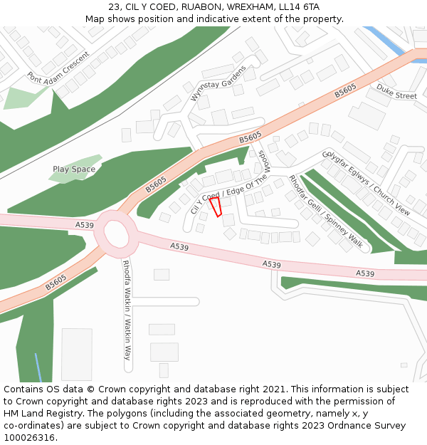 23, CIL Y COED, RUABON, WREXHAM, LL14 6TA: Location map and indicative extent of plot