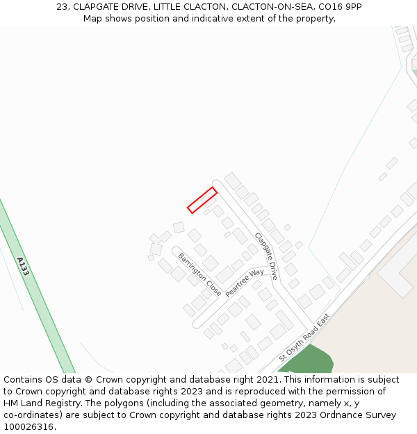 23, CLAPGATE DRIVE, LITTLE CLACTON, CLACTON-ON-SEA, CO16 9PP: Location map and indicative extent of plot