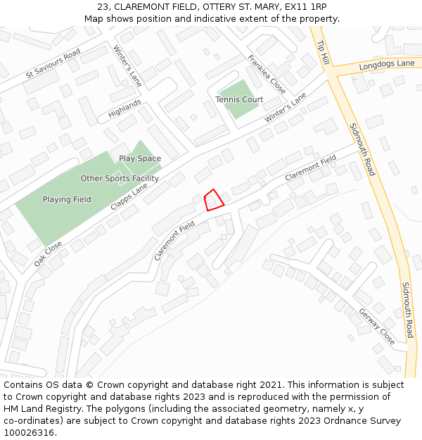 23, CLAREMONT FIELD, OTTERY ST. MARY, EX11 1RP: Location map and indicative extent of plot