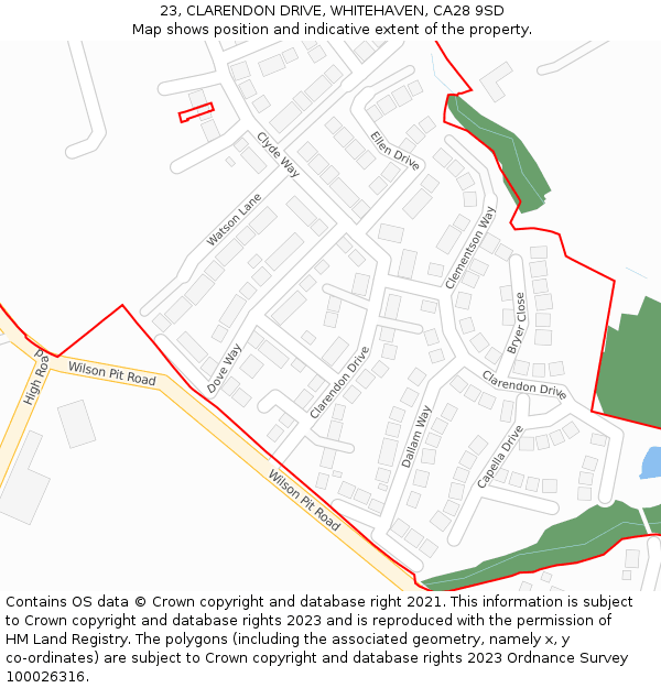 23, CLARENDON DRIVE, WHITEHAVEN, CA28 9SD: Location map and indicative extent of plot
